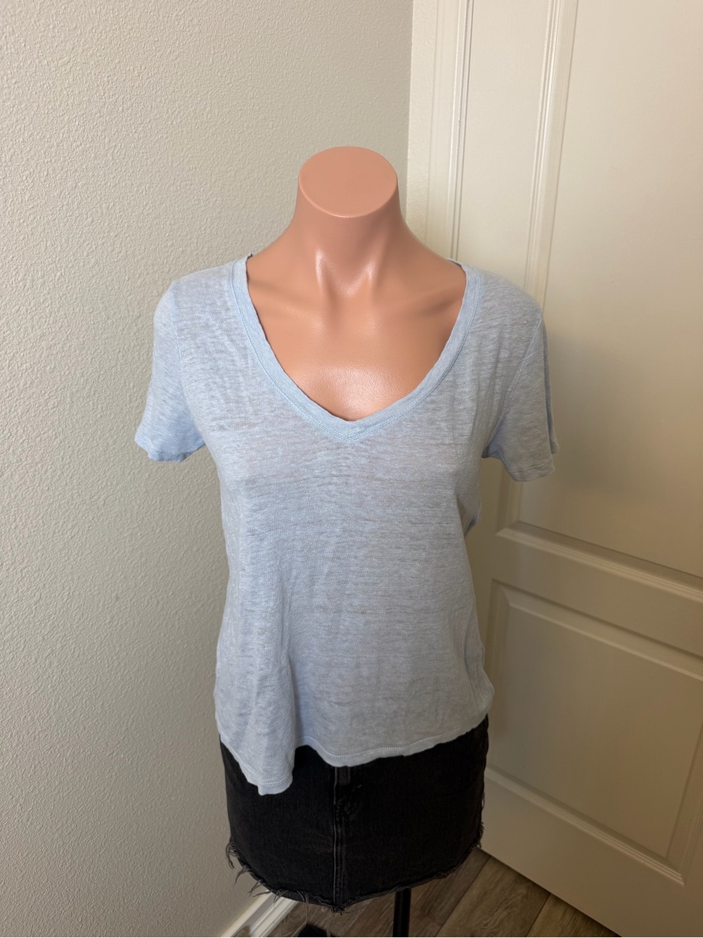 Mango Light Blue V-Neck Short Sleeve Tee